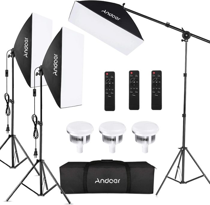 Andoer Softbox Photography Lighting Kit Professional Studio Equipment with 20"x28" Softbox, 2800-5700K 85W Bi-Color Temperature Bulb with Remote, Light Stand, Boom Arm for Portrait Product Shooting - Image 9