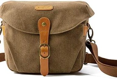 BAGSMART Camera Bag, SLR DSLR Canvas Crossbody Camera Case, Compact Camera Shoulder Bag with Rain Cover for Women and Men, Khaki